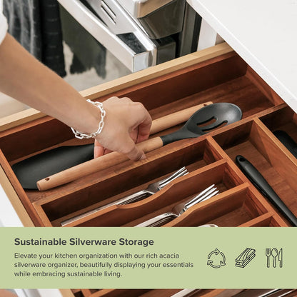 Silverware & Utensil Drawer Organizer, 18-33 in, Bamboo | Cutlery, flatware, food-safe contract grade, kitchen drawer fit