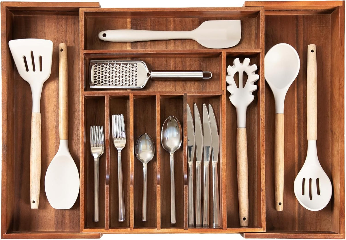 Silverware & Utensil Drawer Organizer, 18-33 in, Bamboo | Cutlery, flatware, food-safe contract grade, kitchen drawer fit