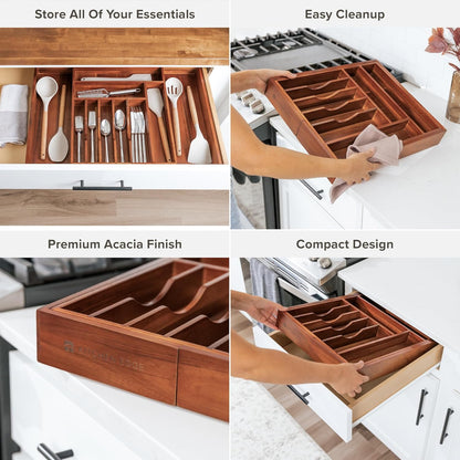 Silverware & Utensil Drawer Organizer, 18-33 in, Bamboo | Cutlery, flatware, food-safe contract grade, kitchen drawer fit
