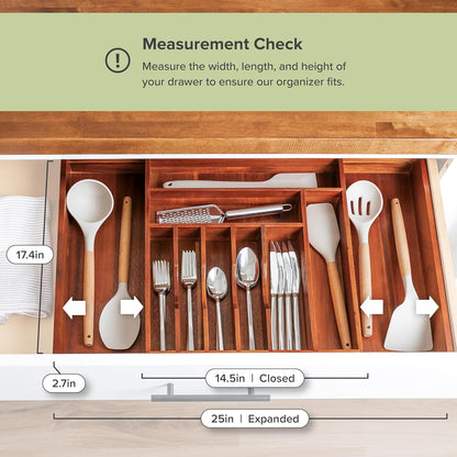 Silverware & Utensil Drawer Organizer, 18-33 in, Bamboo | Cutlery, flatware, food-safe contract grade, kitchen drawer fit