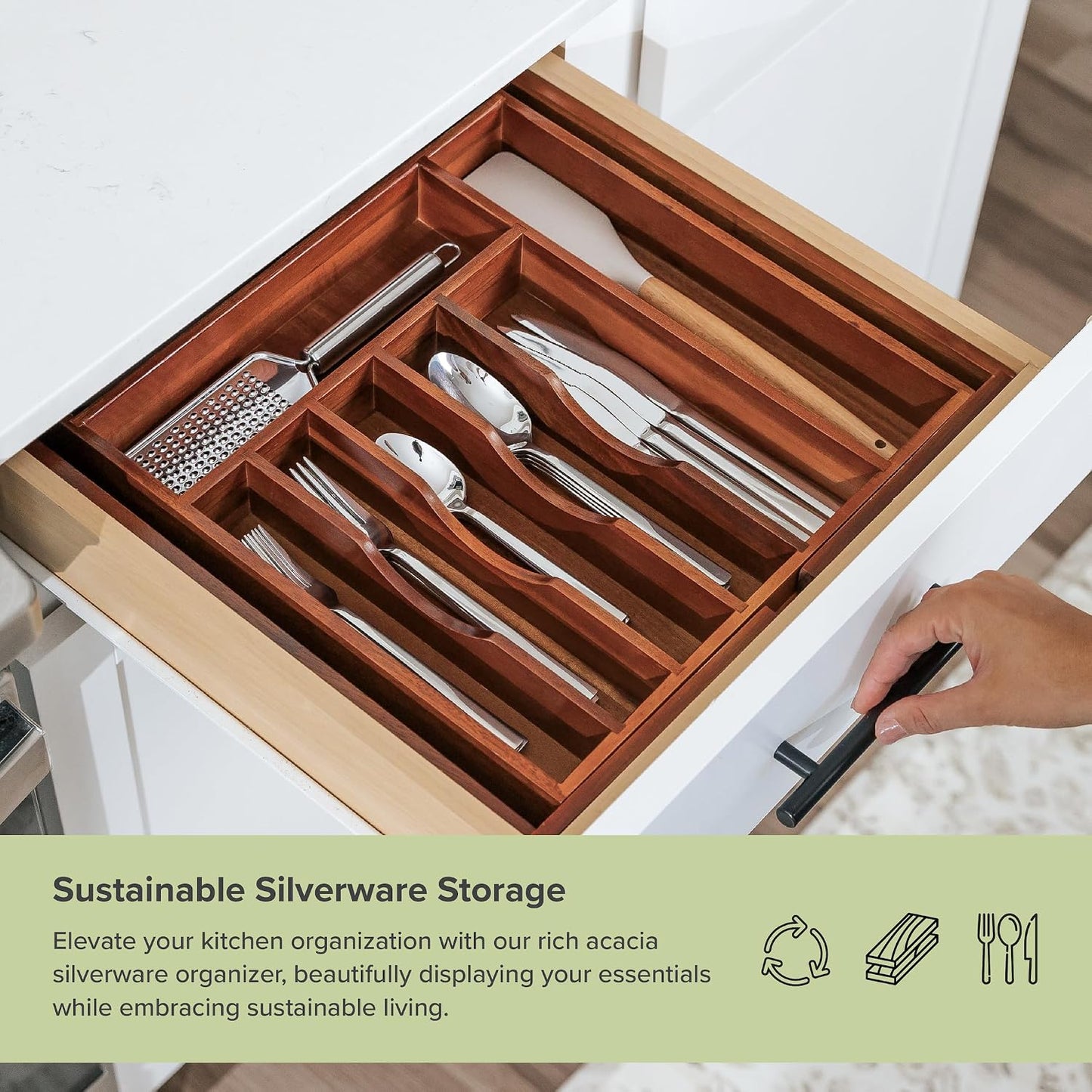 Silverware & Utensil Drawer Organizer, 18-33 in, Bamboo | Cutlery, flatware, food-safe contract grade, kitchen drawer fit