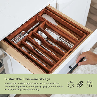 Silverware & Utensil Drawer Organizer, 18-33 in, Bamboo | Cutlery, flatware, food-safe contract grade, kitchen drawer fit