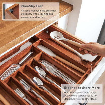 Silverware & Utensil Drawer Organizer, 18-33 in, Bamboo | Cutlery, flatware, food-safe contract grade, kitchen drawer fit