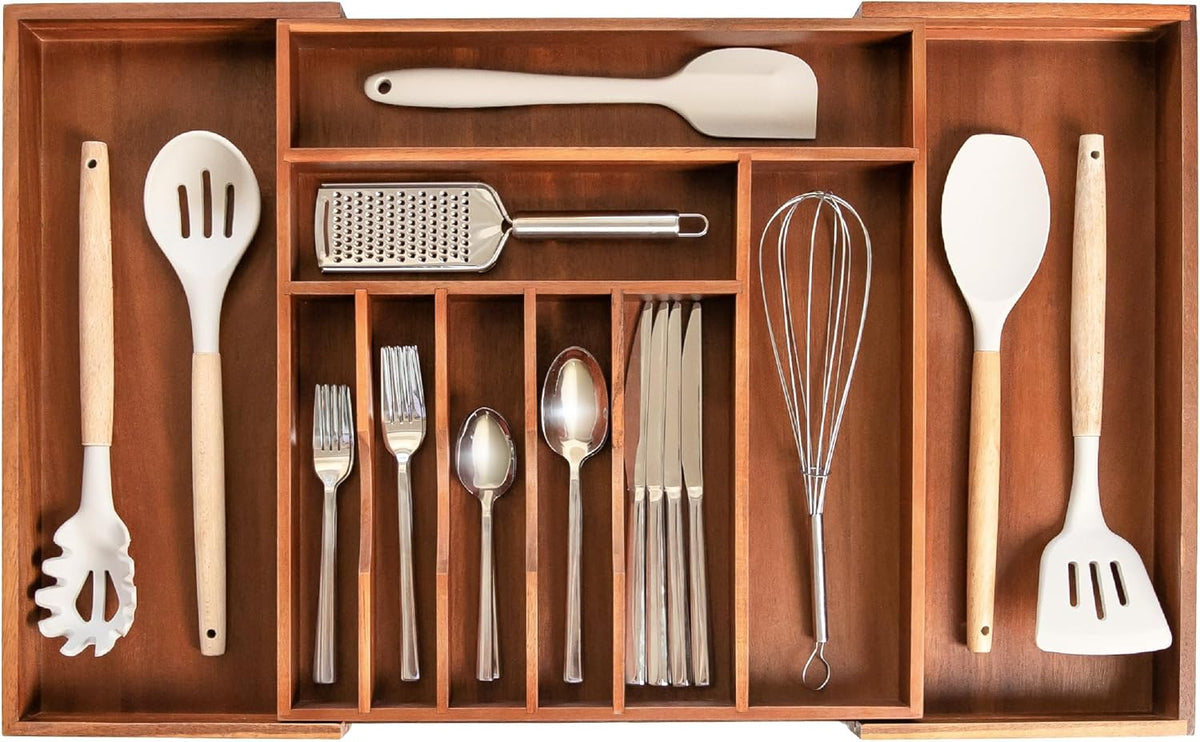 Silverware & Utensil Drawer Organizer, 18-33 in, Bamboo | Cutlery, flatware, food-safe contract grade, kitchen drawer fit