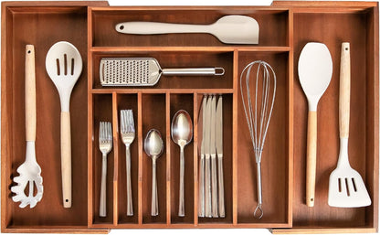 Silverware & Utensil Drawer Organizer, 18-33 in, Bamboo | Cutlery, flatware, food-safe contract grade, kitchen drawer fit