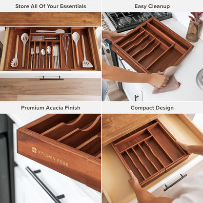 Silverware & Utensil Drawer Organizer, 18-33 in, Bamboo | Cutlery, flatware, food-safe contract grade, kitchen drawer fit