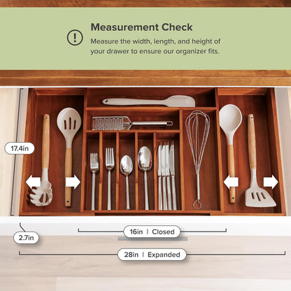 Silverware & Utensil Drawer Organizer, 18-33 in, Bamboo | Cutlery, flatware, food-safe contract grade, kitchen drawer fit