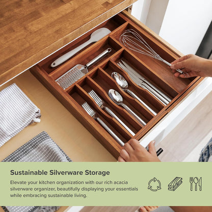 Silverware & Utensil Drawer Organizer, 18-33 in, Bamboo | Cutlery, flatware, food-safe contract grade, kitchen drawer fit