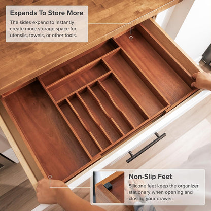 Silverware & Utensil Drawer Organizer, 18-33 in, Bamboo | Cutlery, flatware, food-safe contract grade, kitchen drawer fit