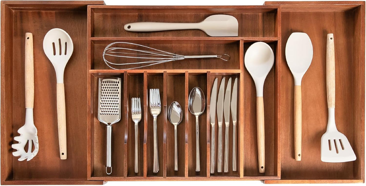 Silverware & Utensil Drawer Organizer, 18-33 in, Bamboo | Cutlery, flatware, food-safe contract grade, kitchen drawer fit