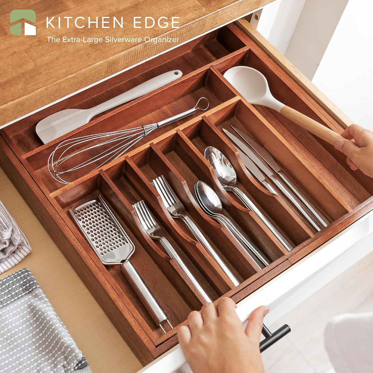 Silverware & Utensil Drawer Organizer, 18-33 in, Bamboo | Cutlery, flatware, food-safe contract grade, kitchen drawer fit