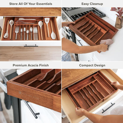 Silverware & Utensil Drawer Organizer, 18-33 in, Bamboo | Cutlery, flatware, food-safe contract grade, kitchen drawer fit