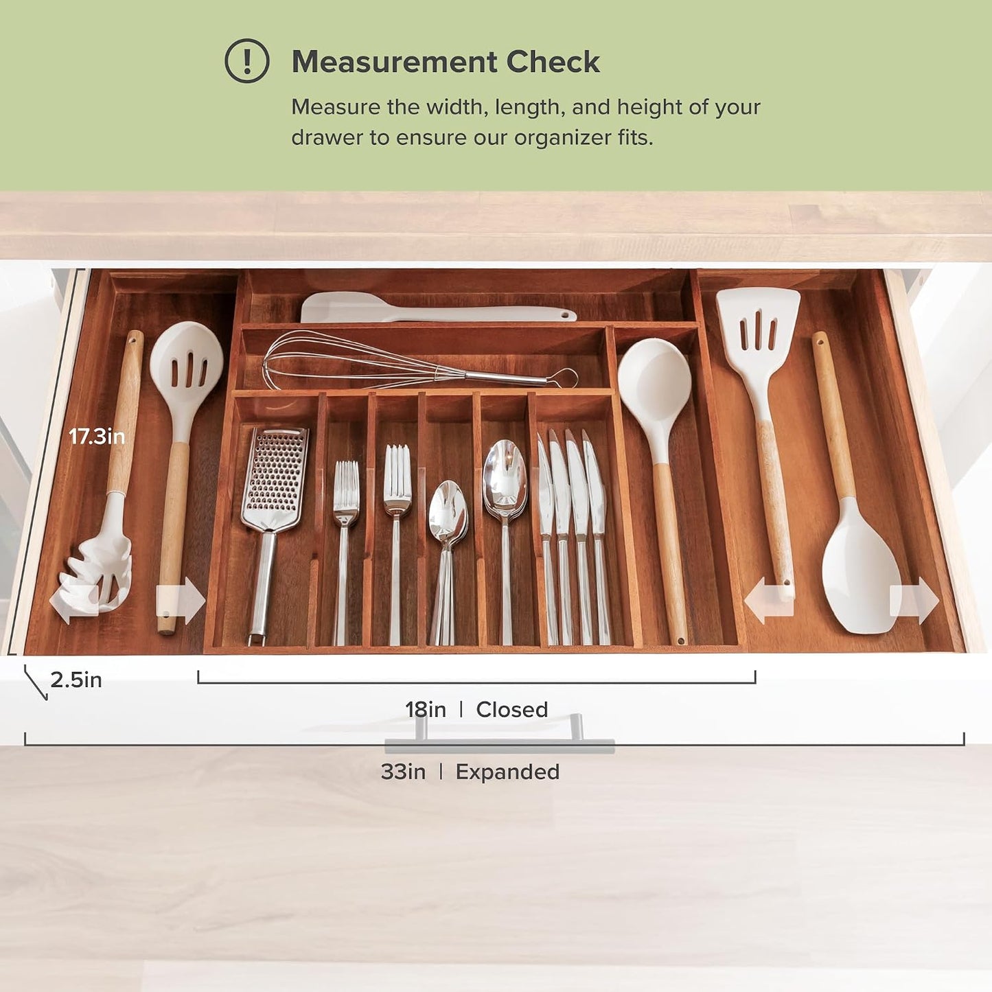 Silverware & Utensil Drawer Organizer, 18-33 in, Bamboo | Cutlery, flatware, food-safe contract grade, kitchen drawer fit