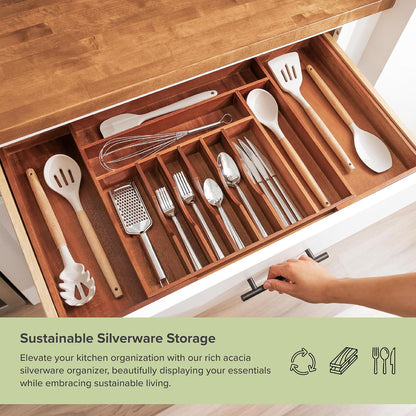 Silverware & Utensil Drawer Organizer, 18-33 in, Bamboo | Cutlery, flatware, food-safe contract grade, kitchen drawer fit