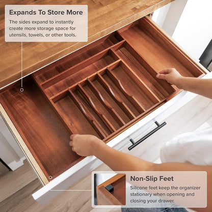 Silverware & Utensil Drawer Organizer, 18-33 in, Bamboo | Cutlery, flatware, food-safe contract grade, kitchen drawer fit