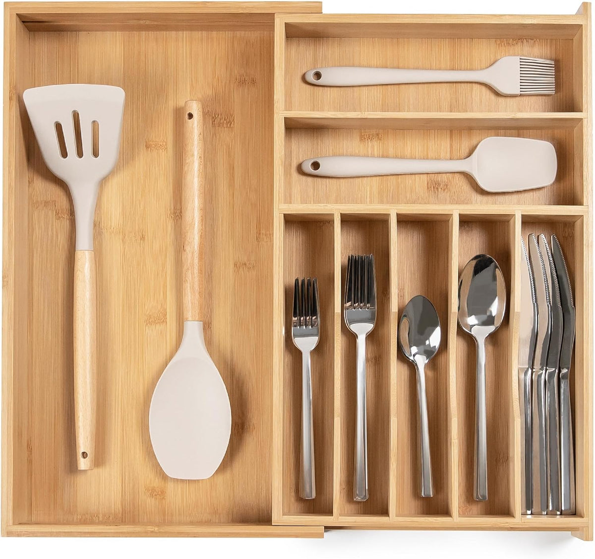 Silverware & Utensil Drawer Organizer, 18-33 in, Bamboo | Cutlery, flatware, food-safe contract grade, kitchen drawer fit