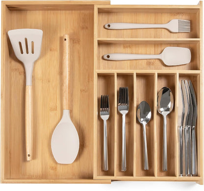 Silverware & Utensil Drawer Organizer, 18-33 in, Bamboo | Cutlery, flatware, food-safe contract grade, kitchen drawer fit