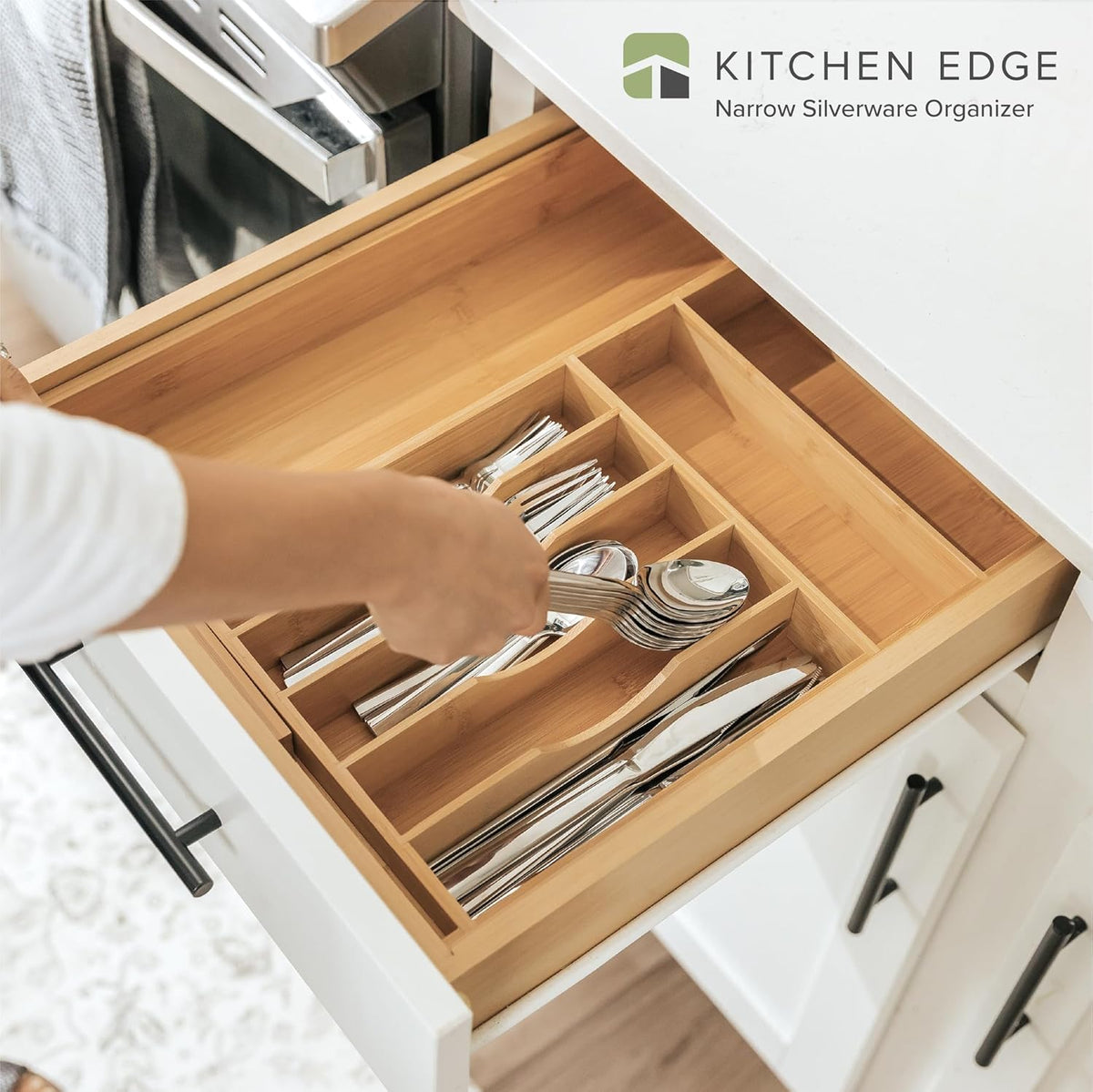 Silverware & Utensil Drawer Organizer, 18-33 in, Bamboo | Cutlery, flatware, food-safe contract grade, kitchen drawer fit