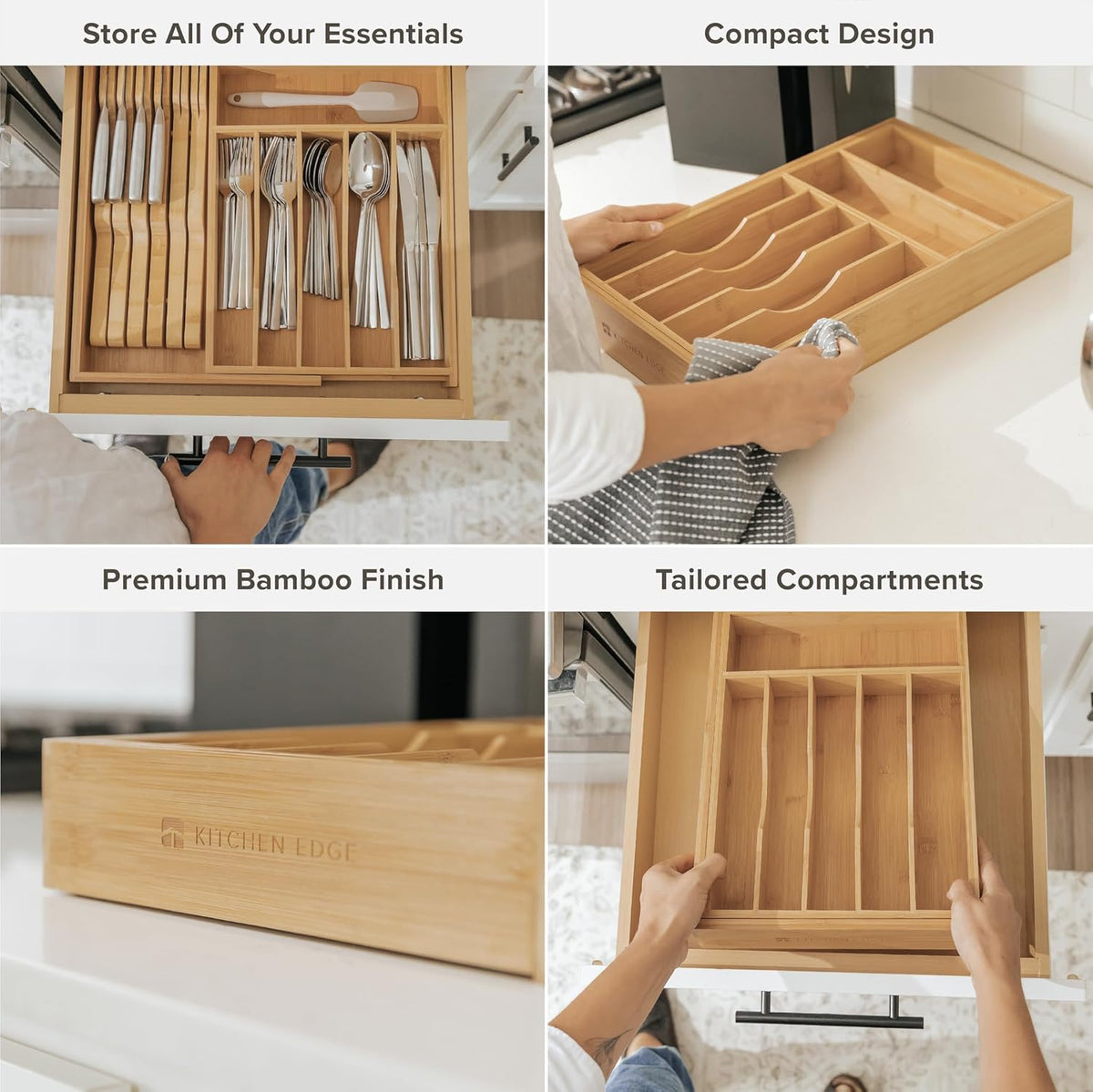 Silverware & Utensil Drawer Organizer, 18-33 in, Bamboo | Cutlery, flatware, food-safe contract grade, kitchen drawer fit