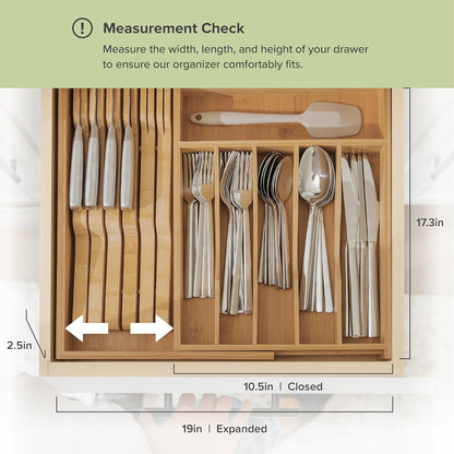Silverware & Utensil Drawer Organizer, 18-33 in, Bamboo | Cutlery, flatware, food-safe contract grade, kitchen drawer fit