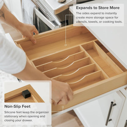 Silverware & Utensil Drawer Organizer, 18-33 in, Bamboo | Cutlery, flatware, food-safe contract grade, kitchen drawer fit