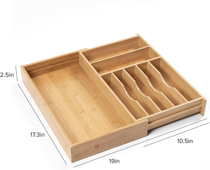Silverware & Utensil Drawer Organizer, 18-33 in, Bamboo | Cutlery, flatware, food-safe contract grade, kitchen drawer fit