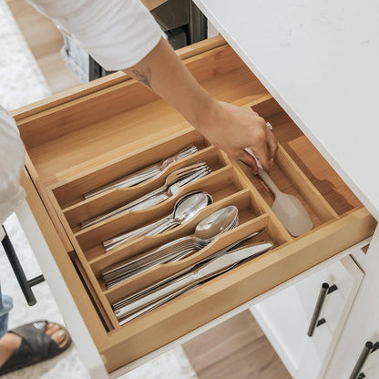 Silverware & Utensil Drawer Organizer, 18-33 in, Bamboo | Cutlery, flatware, food-safe contract grade, kitchen drawer fit