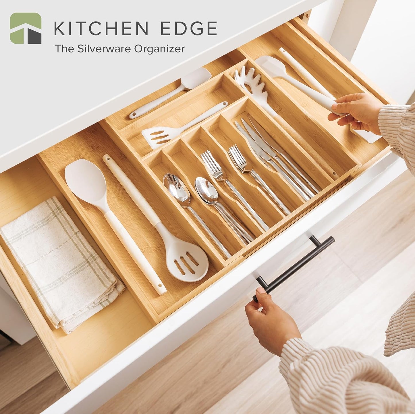 Silverware & Utensil Drawer Organizer, 18-33 in, Bamboo | Cutlery, flatware, food-safe contract grade, kitchen drawer fit