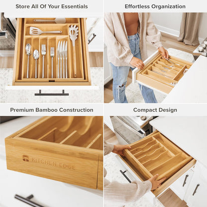 Silverware & Utensil Drawer Organizer, 18-33 in, Bamboo | Cutlery, flatware, food-safe contract grade, kitchen drawer fit