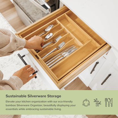Silverware & Utensil Drawer Organizer, 18-33 in, Bamboo | Cutlery, flatware, food-safe contract grade, kitchen drawer fit