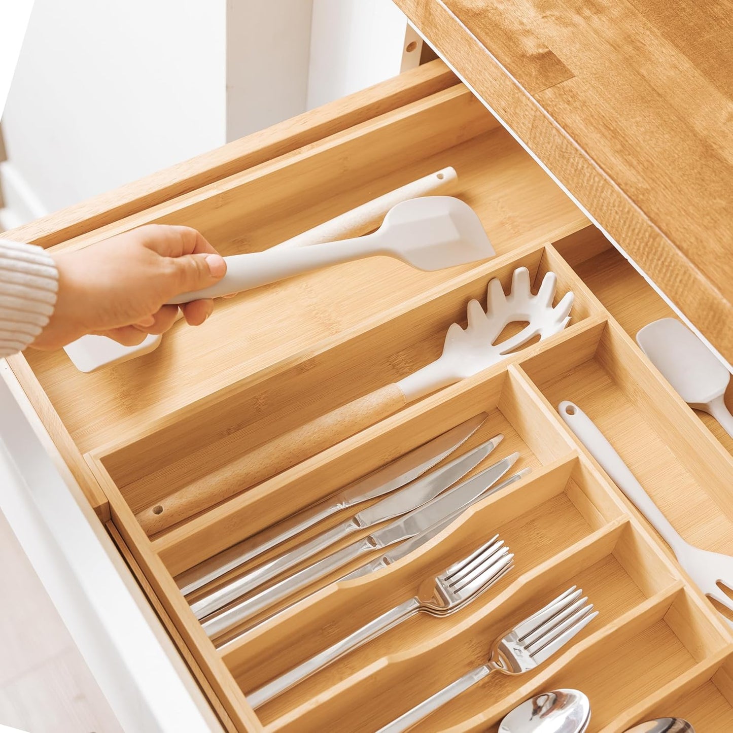 Silverware & Utensil Drawer Organizer, 18-33 in, Bamboo | Cutlery, flatware, food-safe contract grade, kitchen drawer fit