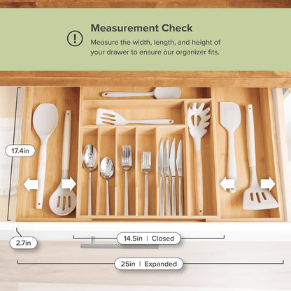 Silverware & Utensil Drawer Organizer, 18-33 in, Bamboo | Cutlery, flatware, food-safe contract grade, kitchen drawer fit