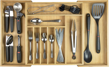 Silverware & Utensil Drawer Organizer, 18-33 in, Bamboo | Cutlery, flatware, food-safe contract grade, kitchen drawer fit
