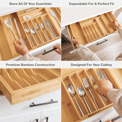 Silverware & Utensil Drawer Organizer, 18-33 in, Bamboo | Cutlery, flatware, food-safe contract grade, kitchen drawer fit