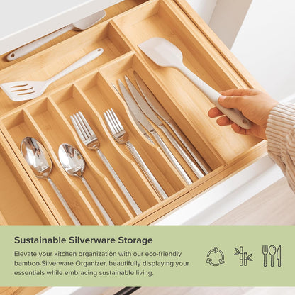 Silverware & Utensil Drawer Organizer, 18-33 in, Bamboo | Cutlery, flatware, food-safe contract grade, kitchen drawer fit
