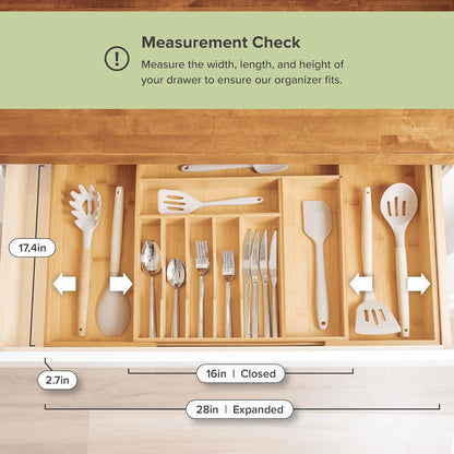 Silverware & Utensil Drawer Organizer, 18-33 in, Bamboo | Cutlery, flatware, food-safe contract grade, kitchen drawer fit