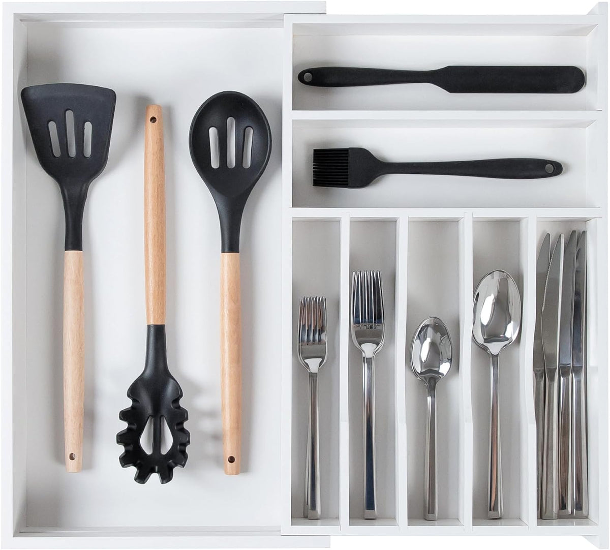 Silverware & Utensil Drawer Organizer, 18-33 in, Bamboo | Cutlery, flatware, food-safe contract grade, kitchen drawer fit