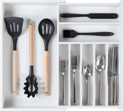 Silverware & Utensil Drawer Organizer, 18-33 in, Bamboo | Cutlery, flatware, food-safe contract grade, kitchen drawer fit