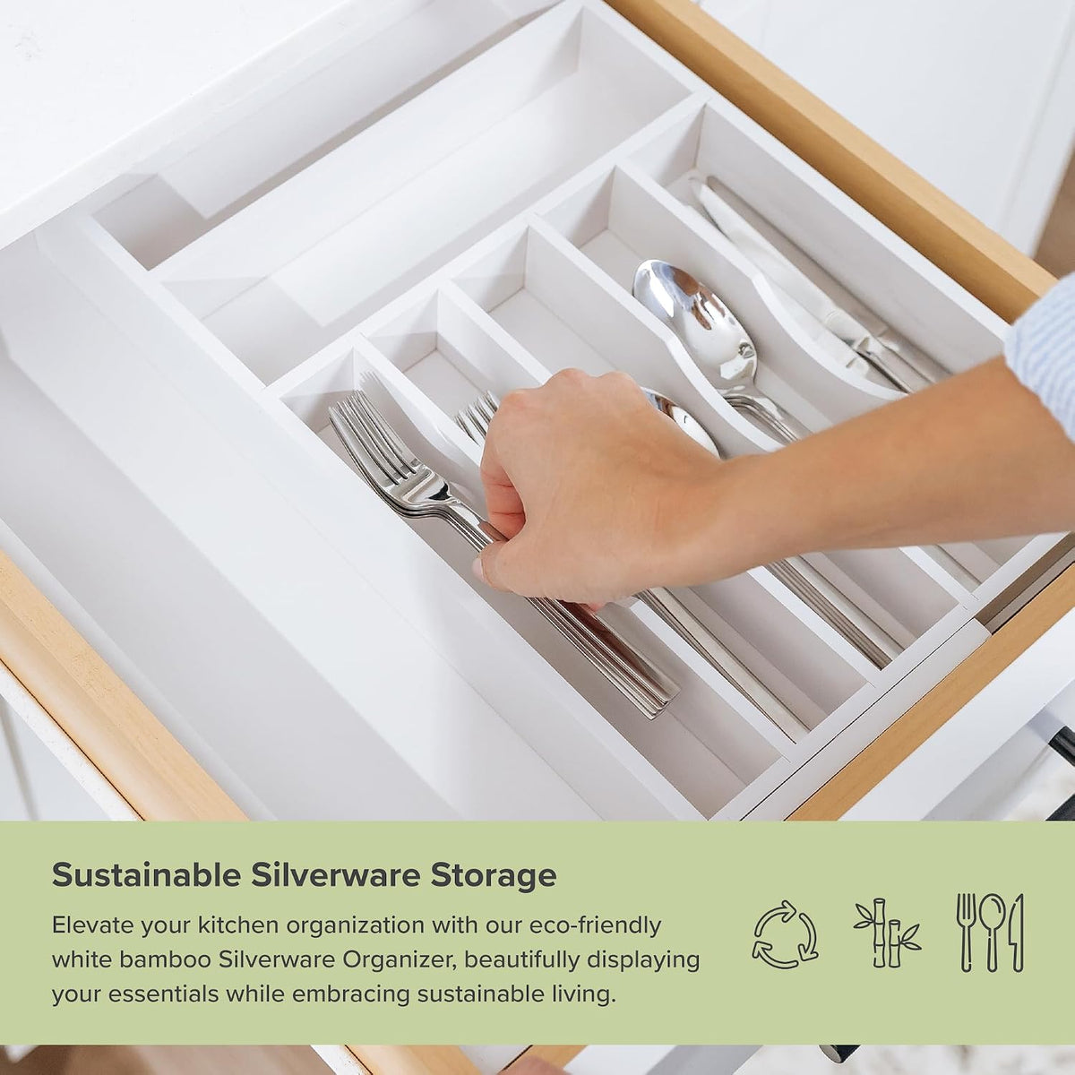 Silverware & Utensil Drawer Organizer, 18-33 in, Bamboo | Cutlery, flatware, food-safe contract grade, kitchen drawer fit