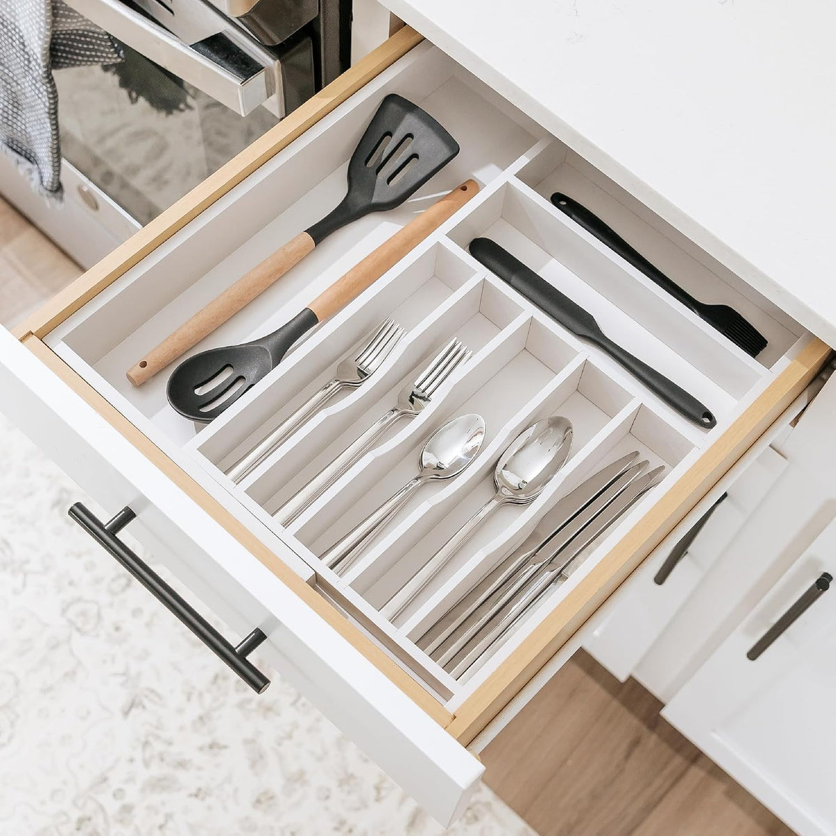 Silverware & Utensil Drawer Organizer, 18-33 in, Bamboo | Cutlery, flatware, food-safe contract grade, kitchen drawer fit