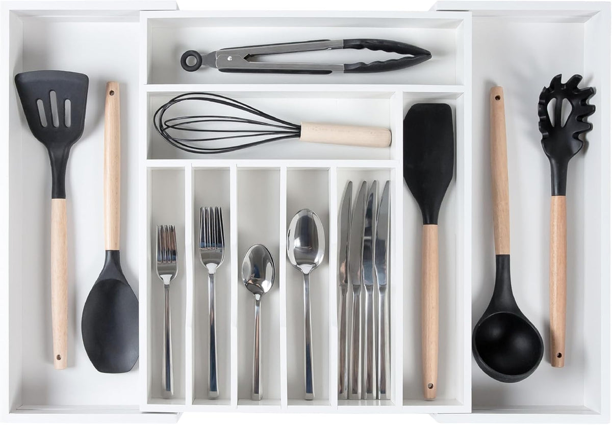 Silverware & Utensil Drawer Organizer, 18-33 in, Bamboo | Cutlery, flatware, food-safe contract grade, kitchen drawer fit