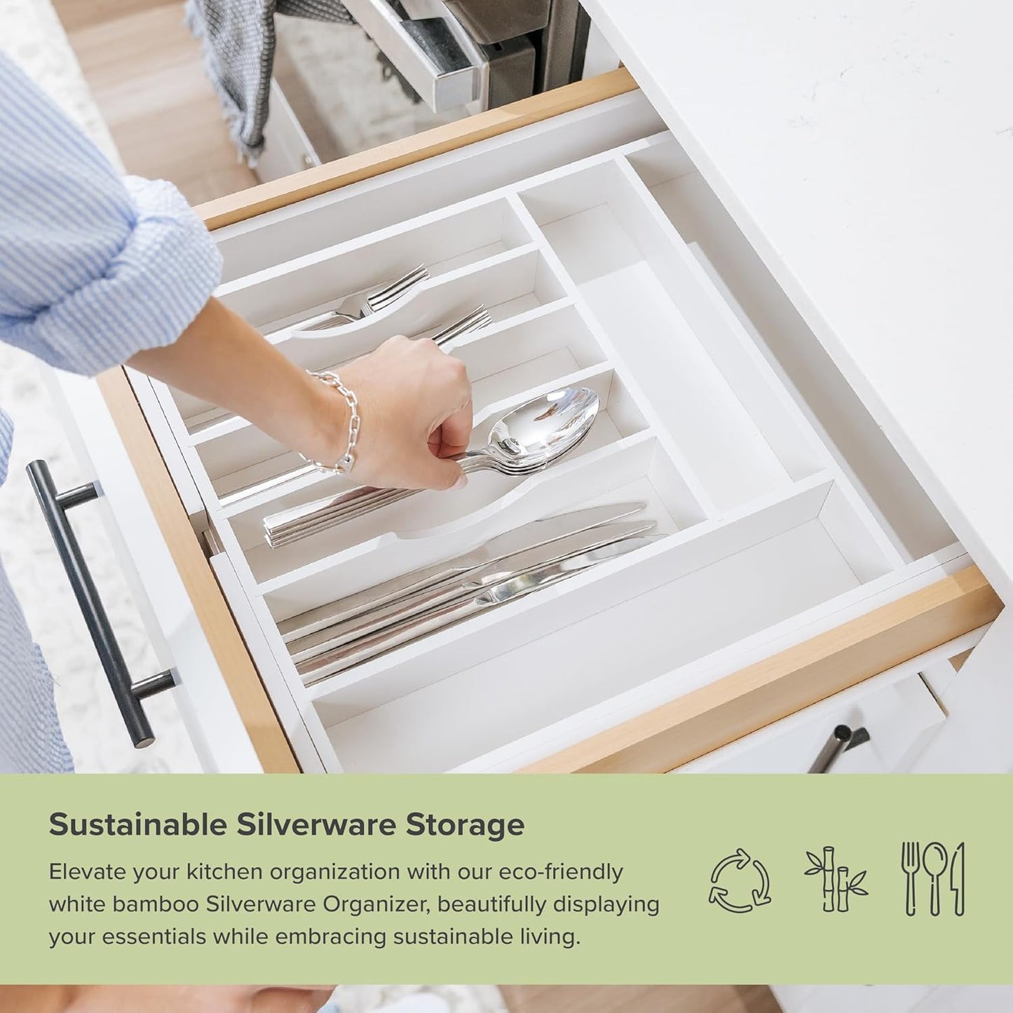 Silverware & Utensil Drawer Organizer, 18-33 in, Bamboo | Cutlery, flatware, food-safe contract grade, kitchen drawer fit
