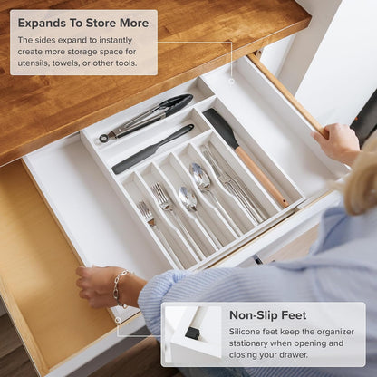 Silverware & Utensil Drawer Organizer, 18-33 in, Bamboo | Cutlery, flatware, food-safe contract grade, kitchen drawer fit