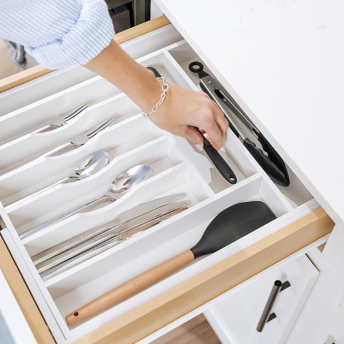 Silverware & Utensil Drawer Organizer, 18-33 in, Bamboo | Cutlery, flatware, food-safe contract grade, kitchen drawer fit