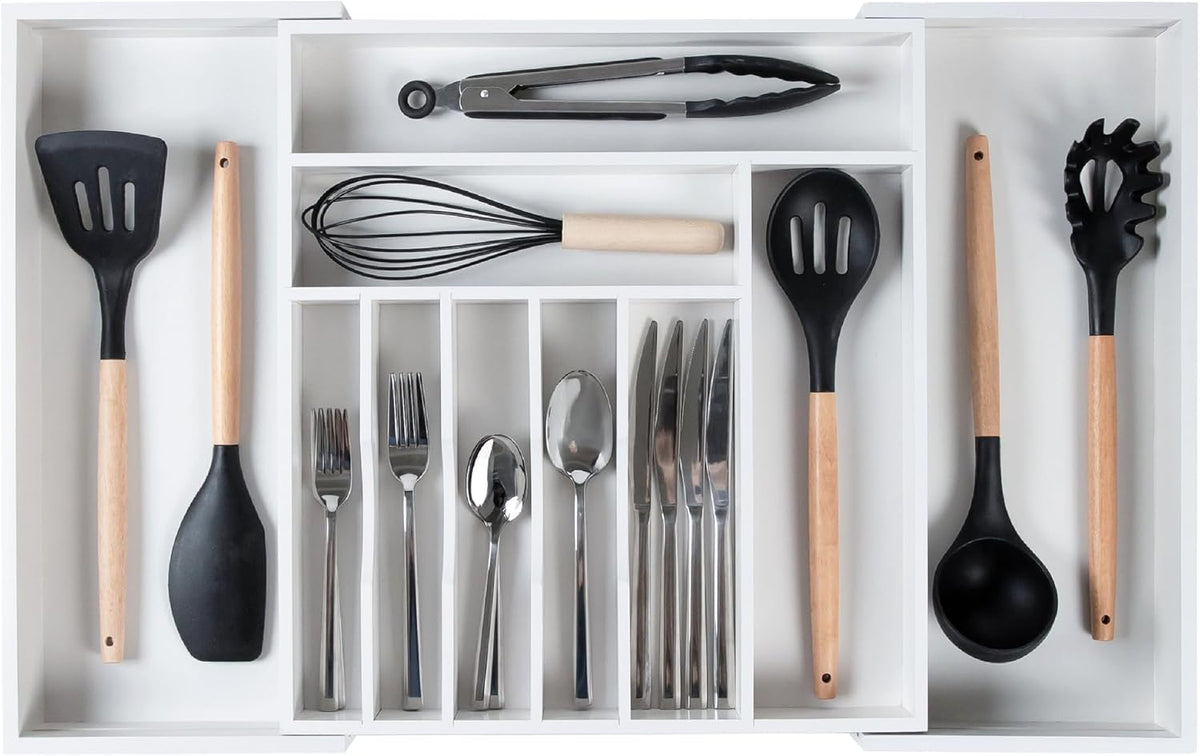 Silverware & Utensil Drawer Organizer, 18-33 in, Bamboo | Cutlery, flatware, food-safe contract grade, kitchen drawer fit