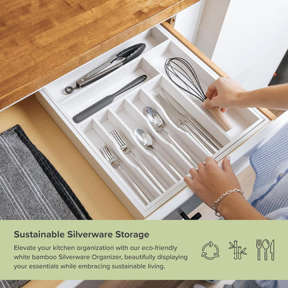 Silverware & Utensil Drawer Organizer, 18-33 in, Bamboo | Cutlery, flatware, food-safe contract grade, kitchen drawer fit