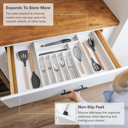 Silverware & Utensil Drawer Organizer, 18-33 in, Bamboo | Cutlery, flatware, food-safe contract grade, kitchen drawer fit