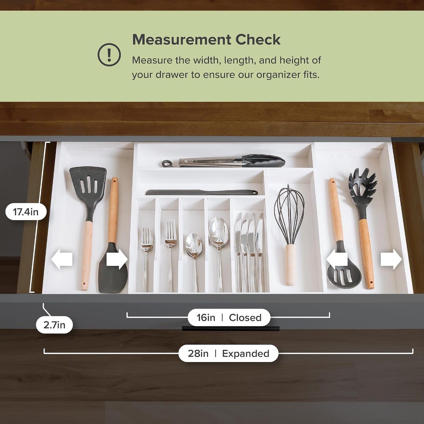 Silverware & Utensil Drawer Organizer, 18-33 in, Bamboo | Cutlery, flatware, food-safe contract grade, kitchen drawer fit