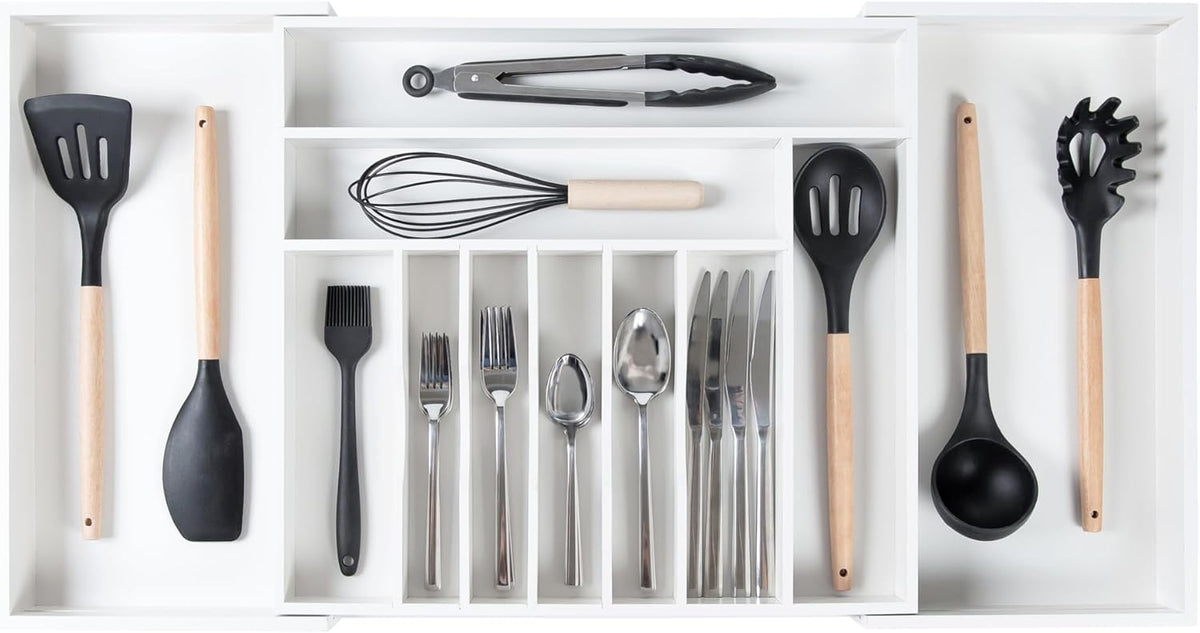 Silverware & Utensil Drawer Organizer, 18-33 in, Bamboo | Cutlery, flatware, food-safe contract grade, kitchen drawer fit