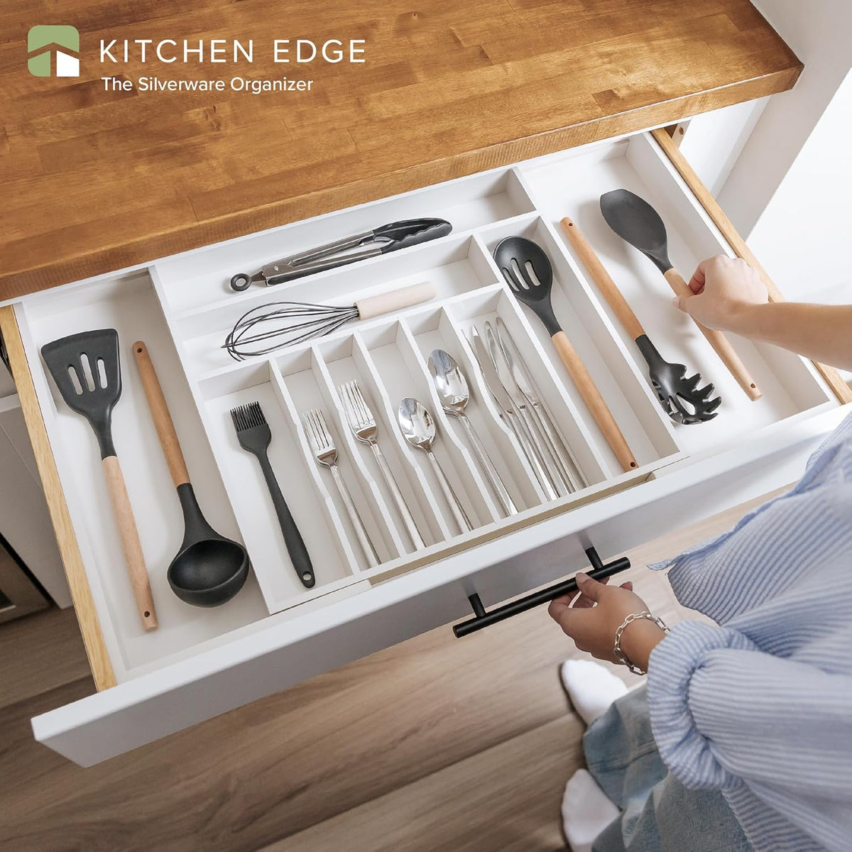 Silverware & Utensil Drawer Organizer, 18-33 in, Bamboo | Cutlery, flatware, food-safe contract grade, kitchen drawer fit